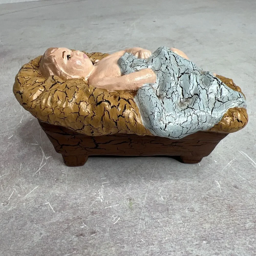Vintage Handmade Ceramic Baby Jesus In A Manger‎